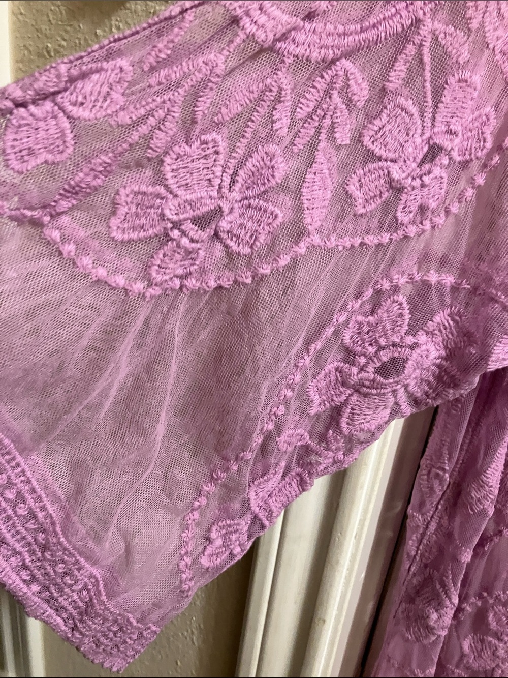Sheer Lavender Embroidered Tie-Front Robe - Picture 4 of 7